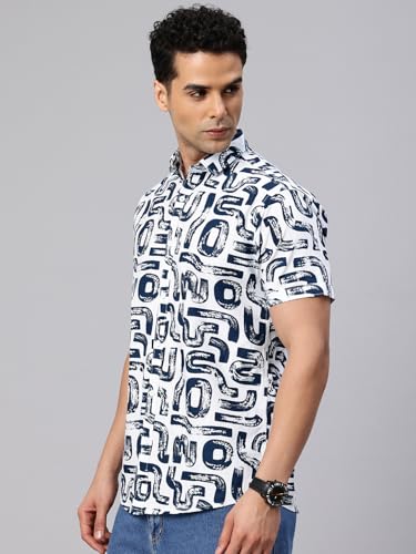 Image of Majestic Man Slim Fit Floral Printed Pure Cotton Casual Half Sleeve Shirt
