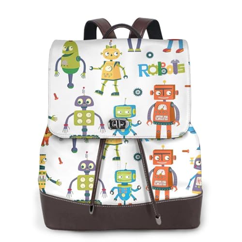 Sac à dos en cuir femme motif robots mignons petit sac urbain chic