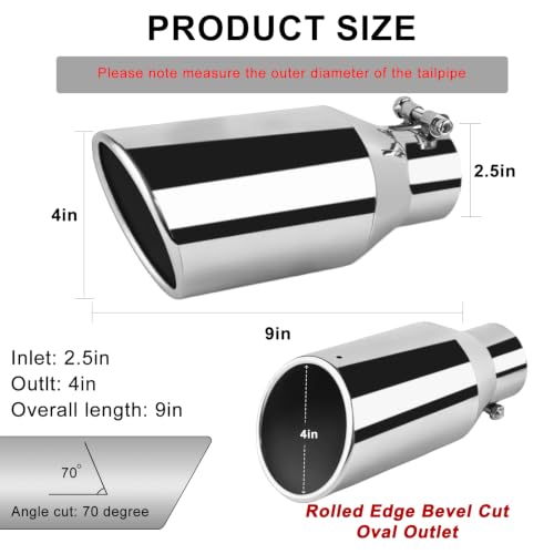 Image of 2.5 Inch Inlet Exhaust Tip, 4 inch Outlet 9 inch Length Stainless Steel