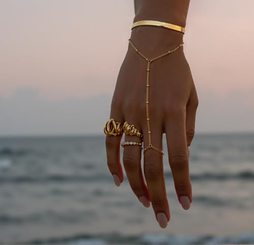 Stainless Steel Hand Chain Bracelet 18K Gold Plated Waterproof Ring Bracelet Hand Chain Adjustable Finger Ring Bracelets for Women Trendy Jewelry3