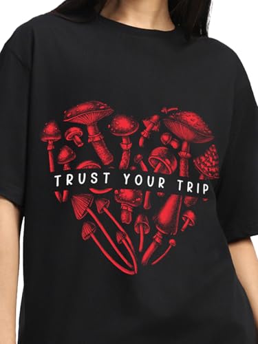 Image of JUNEBERRY Pure Cotton Round Neck Half Sleeve Oversized Baggy Fit Drop Shoulder Front Printed T-Shirt for Women