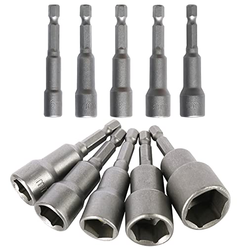 Stecknuss Set 10 Stück, Sechseck Bohrer Stecknuss Nuss adapter , Bitsatz magnetisch Steckschlüsselsatz 1/4 Zoll Sechskant Steckschlüssel Adapter 6-15mm Cover