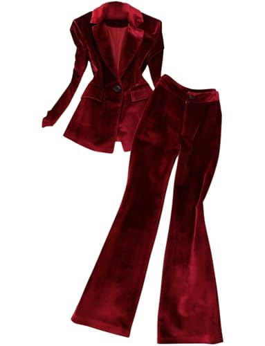 Women's 2 Pieces Velvet Suit Office Work Notch Lapel One Button Jacket Pants Business Tuxedos Set - Main Image