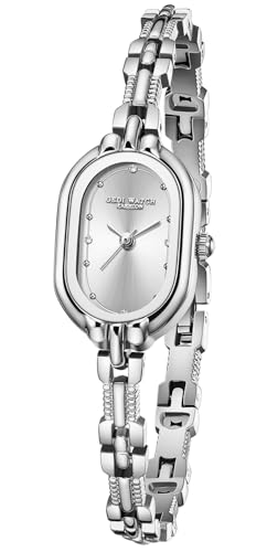CARLIEN Women Vintage Petite Bracelet Silver Dainty Watch Small Oval