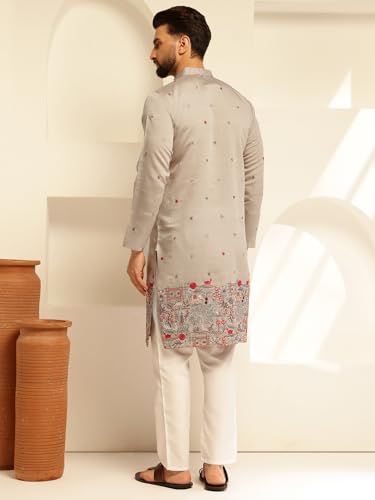 Image of SOJANYA (Since 1958 Men's Festive Cotton Silk Designer Kurta with Daman Embroidered Detailing | Perfect for Navratri, Diwali & Special Occasions