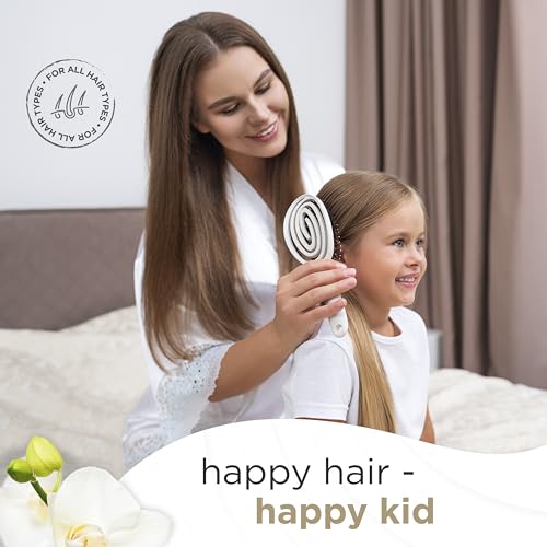 FABCARE Bio Haarbürste Wildschweinborsten Rund mit Ebook - Detangler-Bürste Doppelspiralfeder ohne Ziepen - Profi Entwirrbürste für Haartypen - Haarbürste Damen (Natur)