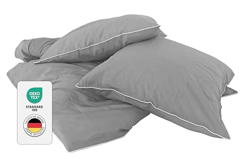 jilda-tex Luxus Perkal Premium-Bettwäsche aus Eukalyptus 100% Lyocell Tencel™ Piping Zertifiziert nachhaltig (Dunkelgrau, 2 TLG. 135x200cm /...