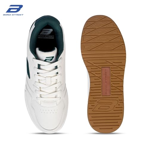 Image of Bond Street Men's White & Green Casual Sneakers | PU Upper Lace-Up Shoes for Men | Lightweight Footwear with Durable PVC Sole | Stylish & Comfortable Men's Fashion Sneakers