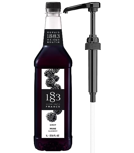 Image of 1883 Blackberry Syrup for Drinks with Pump - Premium French Flavoring Syrup for Cocktails, Mocktails, Lemonade & Iced Beverages - 1L Plastic Bottle, Made in France