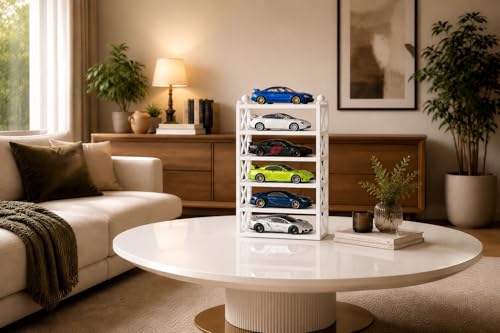 Image of 5-Car Display Rack - Premium Matte Black Tabletop Organizer with Tire Slots & Side Guards for 1:64 Scale Diecast Cars (Hot Wheels, Matchbox, Tomica,)(NO CAR INCLUDED) (White)