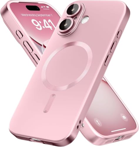 Image of DIZORO Magnetic Case for iPhone 17 Case [Compatible with MagSafe][Built-in Camera Lens Protector] Slim Soft Silicone Bumper Shockproof Metallic Luster Back Cover Phone Case - Pink
