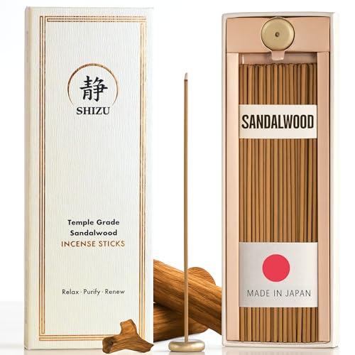 Stick Incense Holder Shizu Sandalwood Incense Sticks – Temple Grade Japanese Incense with Brass Holder – Calming...