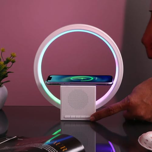 Image of Bigsmall Aura LED Lamp with Wireless Charging & Bluetooth Speaker | Touch Control, RGB Night Light, Desk Lamp for Bedroom, Living Room & Office