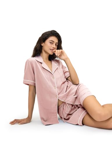 Image of BESTOUCH Womens Pajama Sets: 100% Cotton Muslin Linen Feel | Button Soft Comfy Breathable Classic Sleep Pjs 2 Piece