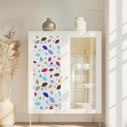 Image of WISDOM Premium Frosted Glass Window Film Self Adhesive Decorative Glass Window Privacy Sheet Film UV Control Removable Vinyl Privacy Film (Color Leaves, 24x200 Inch)