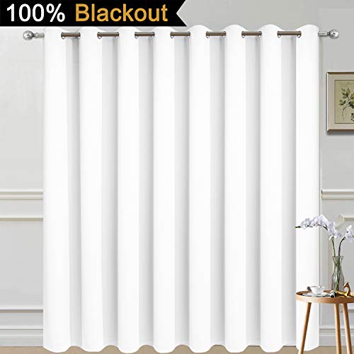 Image of Yakamok Full Shading Curtain for Patio Door,Thermal Insulated Backing Sliding Glass Door Drape with Silver Grommet for Villa(1 Panel, 100W x 84L, Pure White)