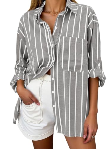 KIRUNDO Womens Striped Long Sleeve Button Down Shirts Casual Fall Blouses - image 1