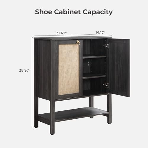 Image of SICOTAS Shoe Storage Cabinet for Entryway - 5 Tier Rattan Entry Shoe Organizer Cabinet with Shelves & Doors, 2 Pieces Farmhouse Boho Tall Shoe Rack for Hallway, Living Room, Closet (Obsidian)