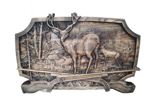 Peinture en bois convexe cerf 70cm decoration murale chasseur cadeau