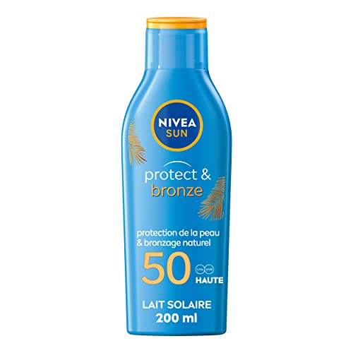 NIVEA SUN Lait solaire activateur de bronzage Protect & Bronze FPS 50 (1 x 200ml), crème solaire avec protection solaire UVA/UVB pour un hâle naturellement bronzé