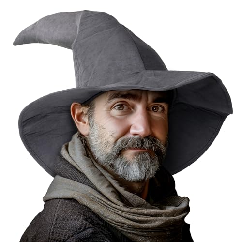 JPXH Classic Wizard Hat for Adults Witch Sorcerer Accessories Costume Halloween (Grey)