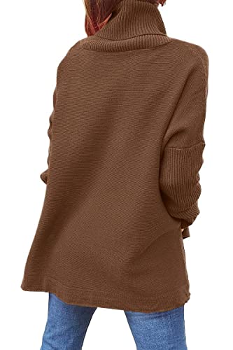 Image of yoeasy Women's Turtleneck Oversized Long Batwing Sleeve Pullover Sweater Spilt Hem Knit Sweater