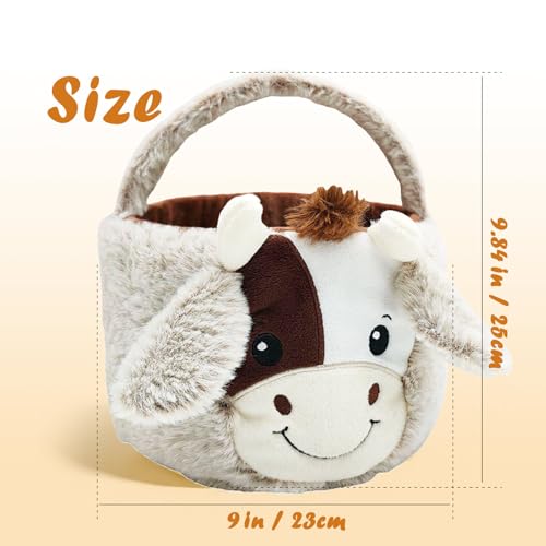 Image of Easter Basket, Cute Cow Plush Baskets, Easter Egg Hunt Buckets, Easter Decorations Indoor Outdoor, Cute Easter Gifts for Kids, Adults, Teens, Toddlers, Girls