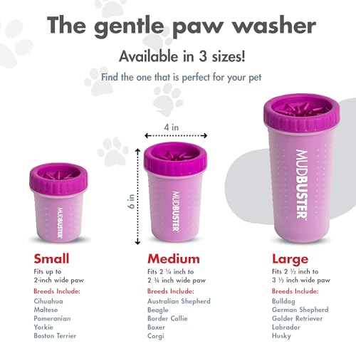 Dexas MudBuster Pfotenreiniger für Hunde, tragbar, Haustierbedarf und Hundezubehör, Größe M, Fuchsienfarbe