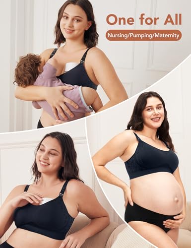 Image of HOFISH Nursing Bras for Breastfeeding, TwinClips Wearable Pump Bra Fixed Pad, Adjustable Support Maternity Bra for Pregnancy