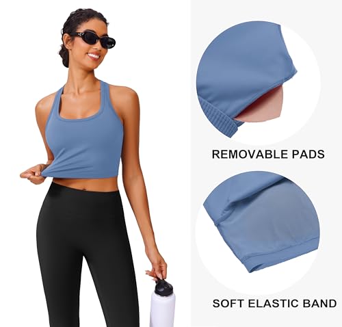Image of PINSPARK Sports Bra Longline Racerback Tank Tops for Women Padded Workout Yoga Top