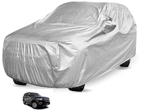 Image of Auto Hub Waterproof Car Cover Compatible with Mahindra Scorpio N with Mirror Pockets, Soft Cotton Lining, Scorpio N Car Cover Waterproof, Metallic Silver