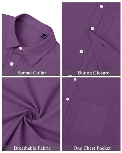 Image of J.VER Mens Linen Shirt Short Sleeve Button Down Casual Summer Shirts | Cotton Linen, Untucked, Big Tall, from Beach Camp Vacation, Cruise Fishing, Work Office, to Wedding Party Family, with Pocket