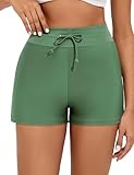 Tournesol Plus Size Women's Swim Shorts High Waisted Bathing Suit Bottoms Tummy Control Swimsuit Tankini Boy Shorts Olive Green