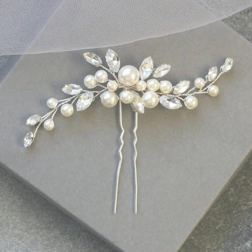 JAKAWIN Wedding Hair Accessories Bridal Hair Pin Pearl Hair Clip Bride Hair Piece for Women (Silver)