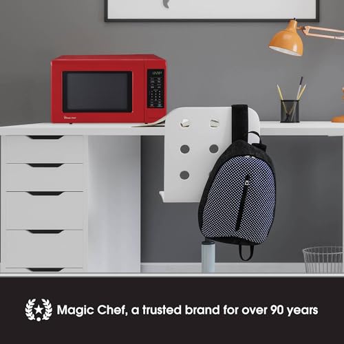 Magic Chef 0.9 Cubic Feet 900 Watt Small Stainless Countertop Microwave Oven for Compact Spaces w/ 6 Pre Programmed Cooking Modes, Red - Thumbnail 4
