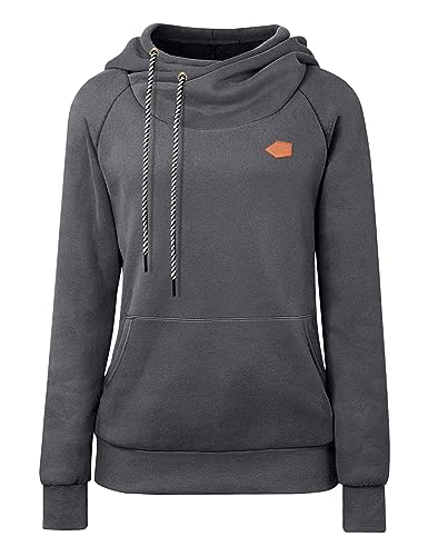 Cassiecy Hoodie Damen Winter Langarm Stehkragen Kapuzenpullover Warme Casual Pullover Hoody mit Kapuze
