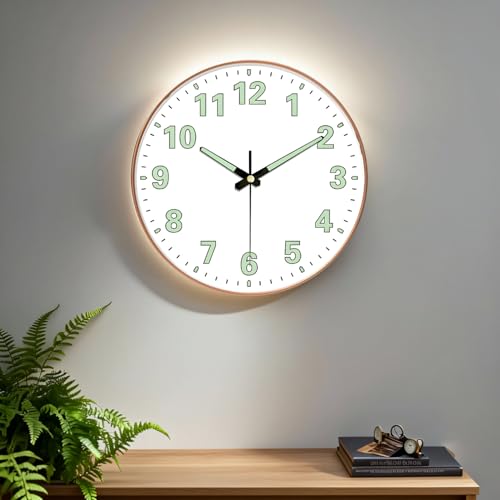 Image of WHISKET - 12 Inch | Radium Silent Sweep Clock| Decorative Analog Wall Clock | Glow in Dark Numbers| Silent Movement for Living Room & Office. (Radium White Round)