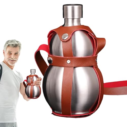 Bouteille d'eau en forme de gourde en acier inoxydable,gourde en acier inoxydable,Bouteille d'eau de 1500 ml avec sangle de transport | Bouteille d'eau de Style ancien chinois, bouteille en acier inox