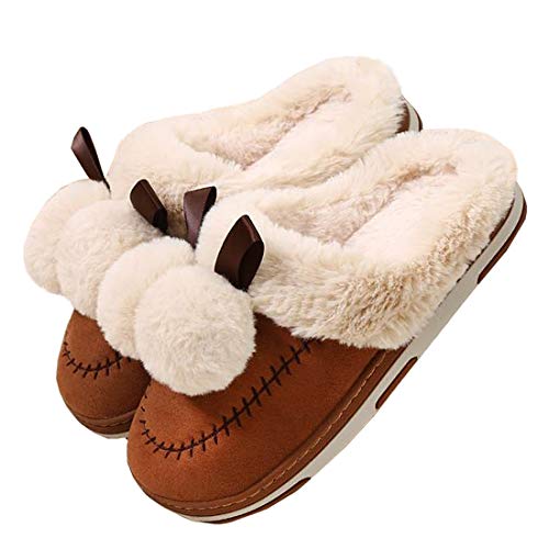Sisttke Pantoufles pour Les Femmes Confortable Mousse de mémoire Chaussons Hiver Femme Homme À l'intérieur Faux Fourrure Peluche Anti-dérapant Chaussures