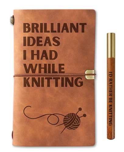 Product Image of the InnoBeta Knitting Gifts for Knitters, Journal Pen Set for Women on Birthday, Christmas, Unique Notebook, Travel Diary, Lined Planner, 7.8x5 Inches, Brown