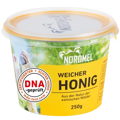 Reiner, natürlicher, roher, weicher Honig 2 kg (8 * 250-Gramm-Becher) Nicht pasteurisierter, ungefilterter, kristallisierter, estnischer Honig, nachhaltig geerntet mit grüner Energie von Nordmel