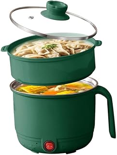 1.5L Electric Multipurpose Cooking Pot with Steamer | Stainless Steel Inner Hot Pot with Glass Lid for Cooking & Boiling (Green)