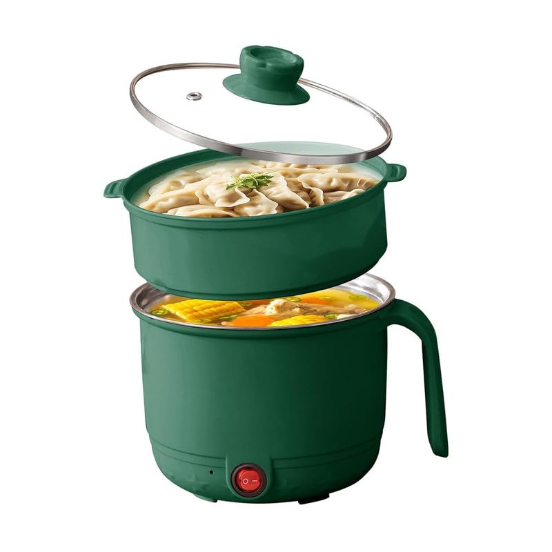 1.5L Electric Multipurpose Cooking Pot with Steamer | Stainless Steel Inner Hot Pot with Glass Lid for Cooking & Boiling (Green)-image-10