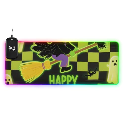 Tapis de souris vert fluorescent à carreaux Halloween avec alimentation filaire intégrée