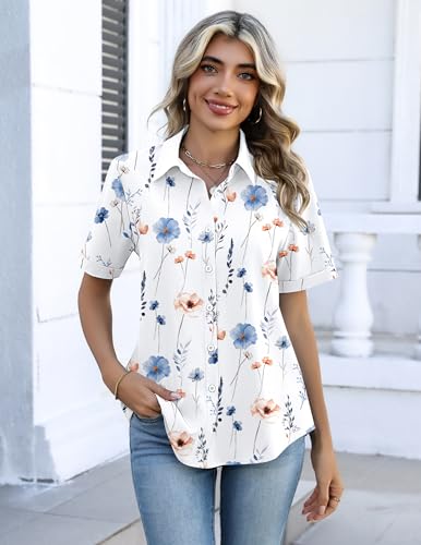 Image of Zeagoo Button Down Shirts for Women Short Sleeve Collared Tops Dressy Casual V Neck Blouses