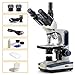 Swift SW350T Compound Trinocular Microscope,40X-2500X Magnification,Two-Layer Mechanical Stage,with 5.0 mp Camera and Software Windows/Mac Compatible and 5 PCS Prepared Slides and 5 PCS Blank Slides