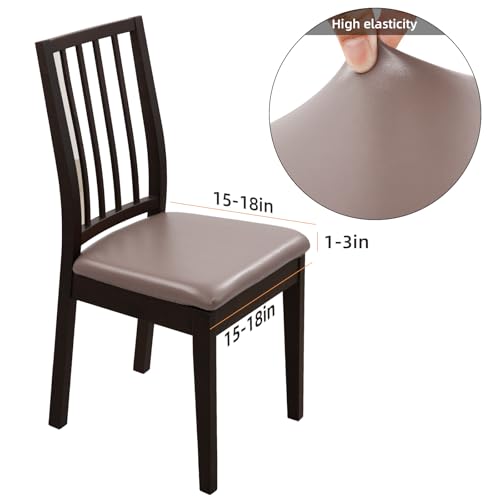 Image of YISUN Waterproof Chair Seat Covers Set of 6, Pu Leather Dining Room Chair Covers, Stretch Chair Cover for Dining Room Chair Protector Slipcover for Kitchen, Hotel (6, Pu Dark Tan)
