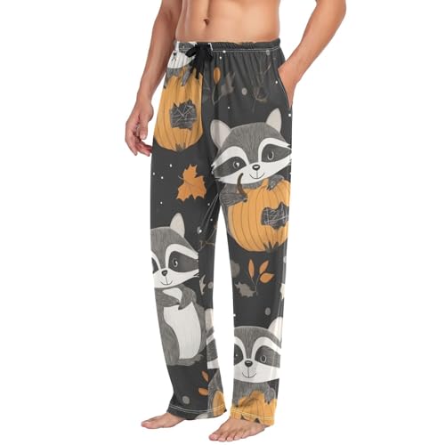 Halloween Raccoon Pumpkin Pajama Pants for Men Comfort Sleep Lounge Bottoms Straight-fit with Pockets S-XXL3