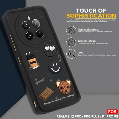 Image of AESTMO Back Case Cover for Realme 12 Pro /Pro Plus / P1 Pro 5G | Cute Fun Cartoon 3D Ball | Coffee Silicone Case | Full Body Protection | Camera Protection Back Cover (Black)