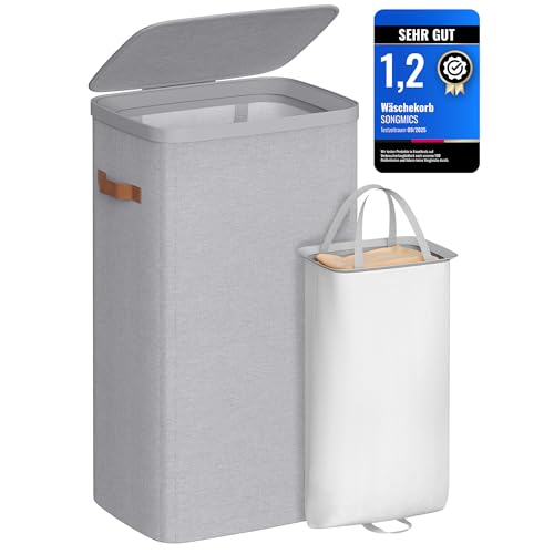 SONGMICS Wäschekorb, 100 L Wäschesammler, 1 Fach, mit Deckel und Griffen – Ansicht 1